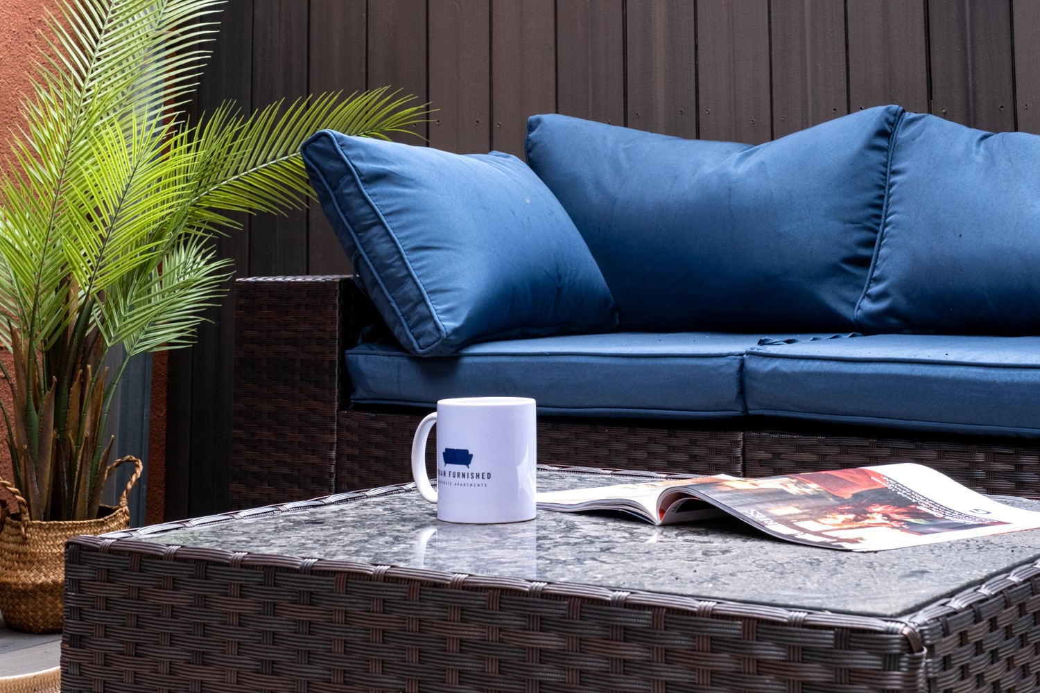 Close-up of the patio seating